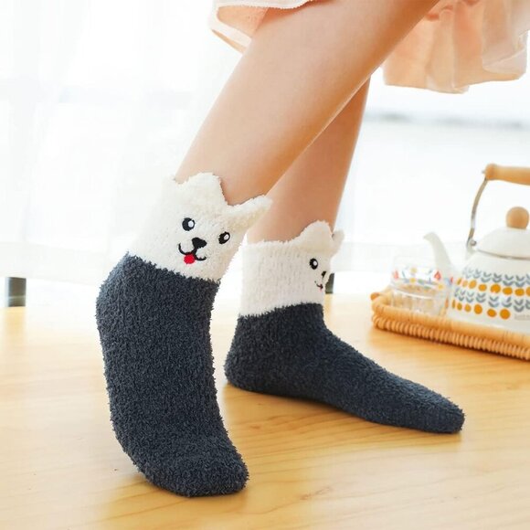 Plush Slipper Socks Women Colorful Warm Fuzzy Crew Socks Cozy Soft Winter Brown